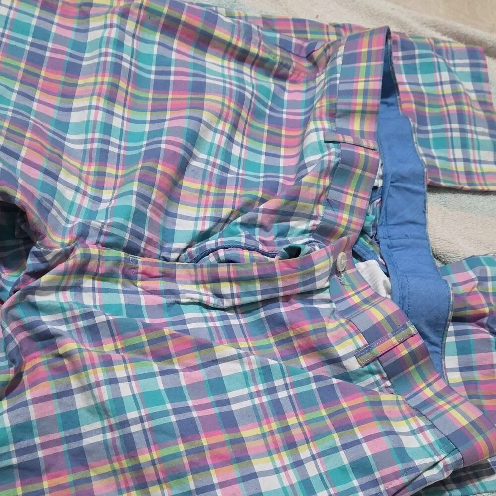 Saddlebred Mens Plaid Golf Pants Pink Teal Yellow Casual Trousers 36W 32L